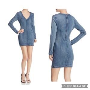 NWT Guess Denim Bodycon Long Sleeve V-Neck Dress